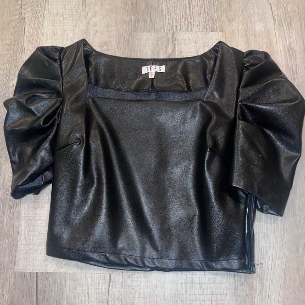 TCEC black leather blouse - Picture 1 of 2